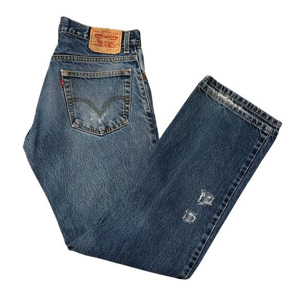 Vintage Levis Jeans 33x32 Blue 517 Bootcut Denim Pants Distressed Western Hippie - Picture 1 of 9